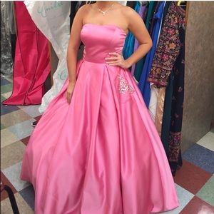 pink satin ballgown prom dress princess jewled